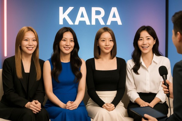 KARA members dazzling on a set of a variety show web interview